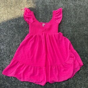 Hot pink flowy preppy ruffle shoulder tiered mini dress size